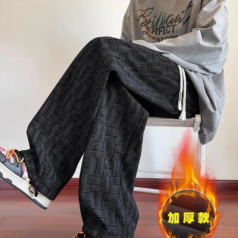 Youth Clothing Winter Men's Clothes Men's Pants Sweatpants Streetwear Homme Leisure Baggy Overalls Fleece-Lined Pants Men Y2K