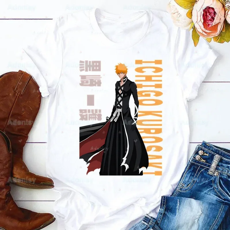 Bleach Kurosaki Ichigo Manga Anime giapponesi Donna Harajuku Estate Top Tees T-shirt Vestiti Ragazza T Shirt, Trasporto di goccia