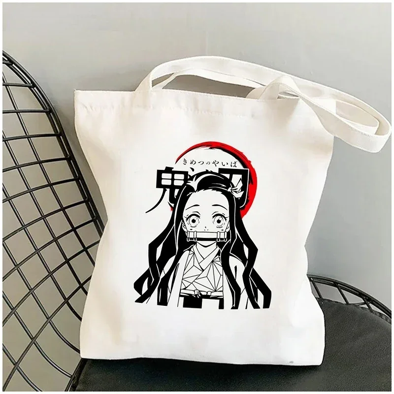 Demon Slayer Kimetsu No Yaiba Shopping Bolsa Canvas Bag Reciclaje Sacola School Tote Bolsas De Tela Shopper Jute Bag