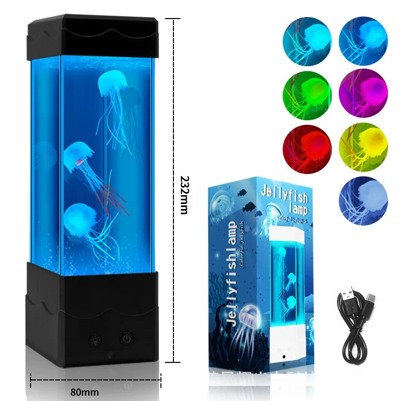 LED Aquarium Night Light Jellyfish Snow Mountain Fish Lamp Remote Control Color Changing Desktop Decoration Kids Birthday Gift