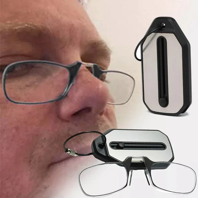 New Folding Legless Nose Clip Reading Glasses Men Women Mini Portable Hyperopia Eyeglasses Smart Keychain Ultra-light HD Lenses - Image 2