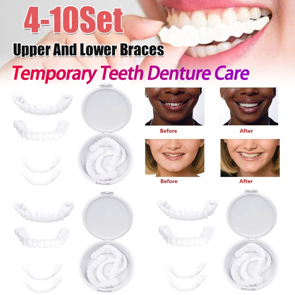 

2 пары улыбки, отбеливающие зубы, защелкивающаяся крышка, уход за зубами, временные зубы, оповещение уверенности, улыбка, вставные зубы для мужчин и женщин