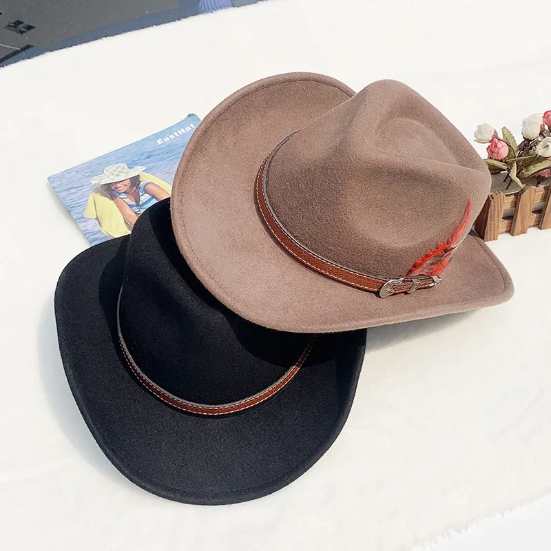 

Fashion Men Women Wool Fedora Hat Feather Gentlemen Elegant Winter Autumn Panama Wide Brim Vintage Jazz Caps New Wedding Hat