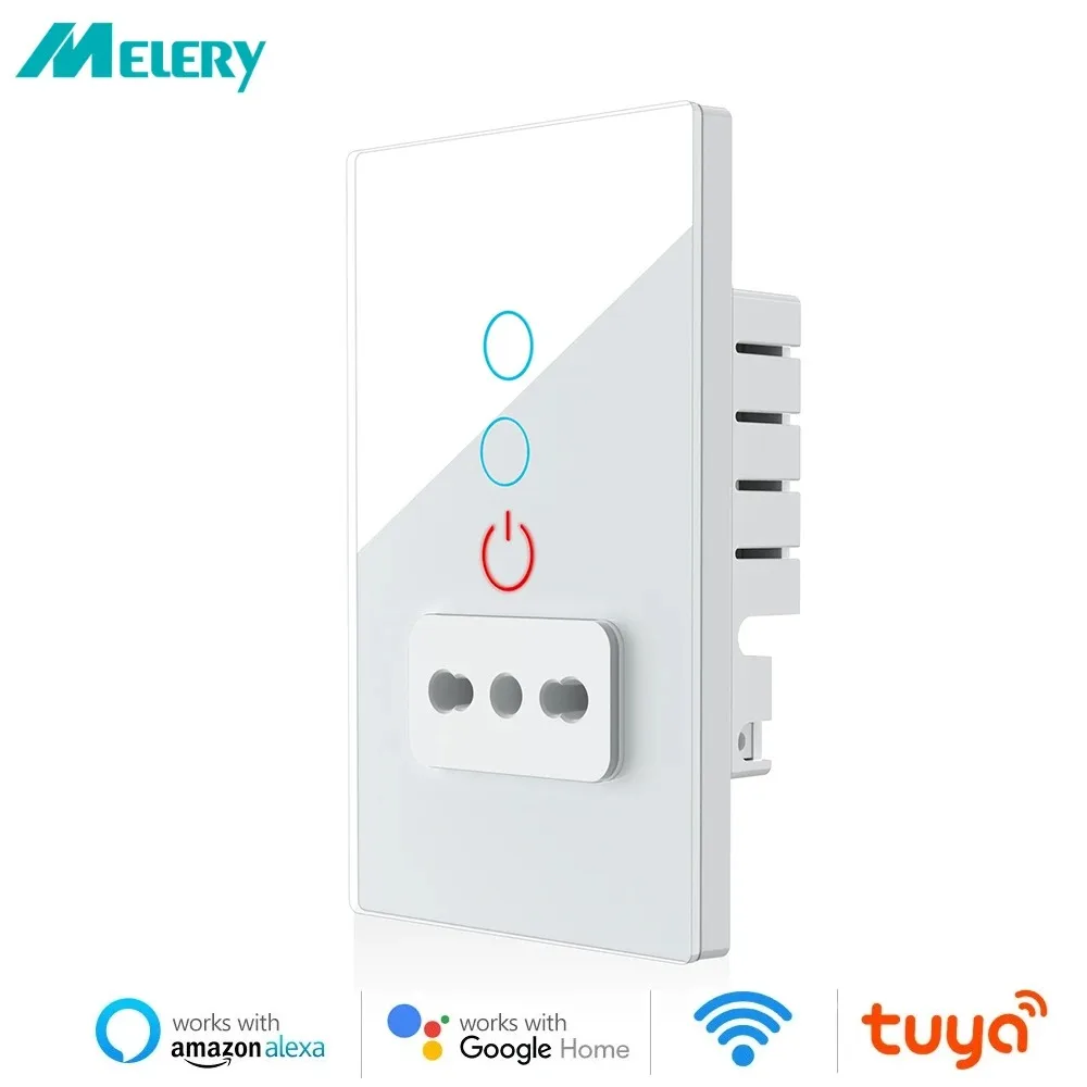 Melery Tuya Wifi Smart Italy Light Switch Wall Socket Chile Plug Outlet Glass Panel Plug Intelligent Remote by Alexa Google Home