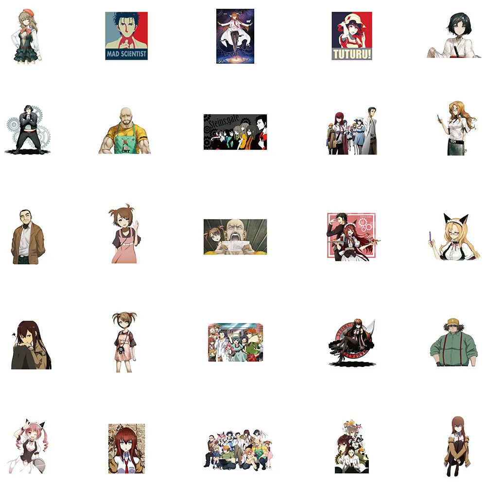 10/30/50 Uds Anime Steins Gate pegatinas Okabe Rintarou calcomanías juguetes portátil monopatín teléfono coche nevera impermeable pegatina de dibujos animados