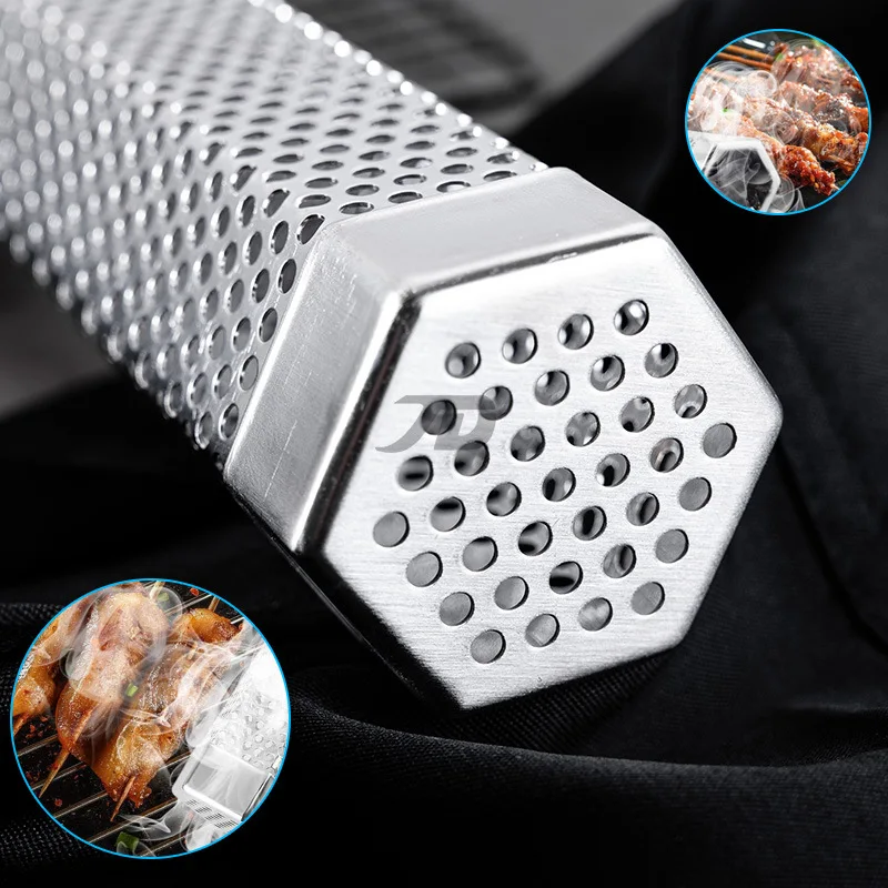 Stainless Steel BBQ Smoker Grill Tube Perforated Mesh Smoker Tube Filter Gadget Generator Pellet Smoking BBQ Accessories Tools