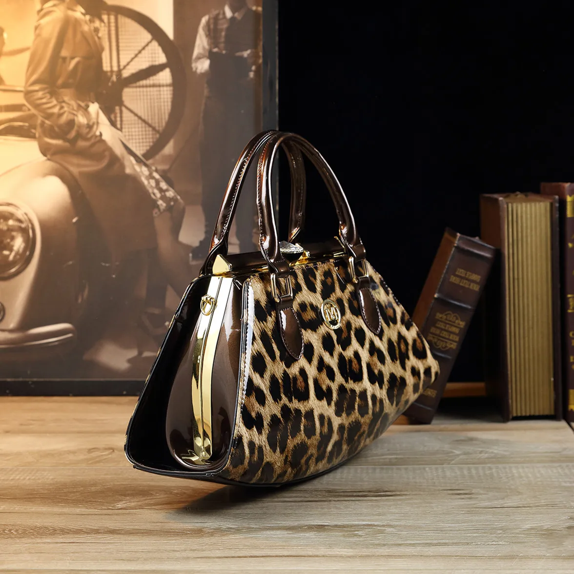 Borsa da donna in vera pelle di moda borsa a tracolla con fibbia in diamanti borsa a tracolla portatile leopardata di grande capacità