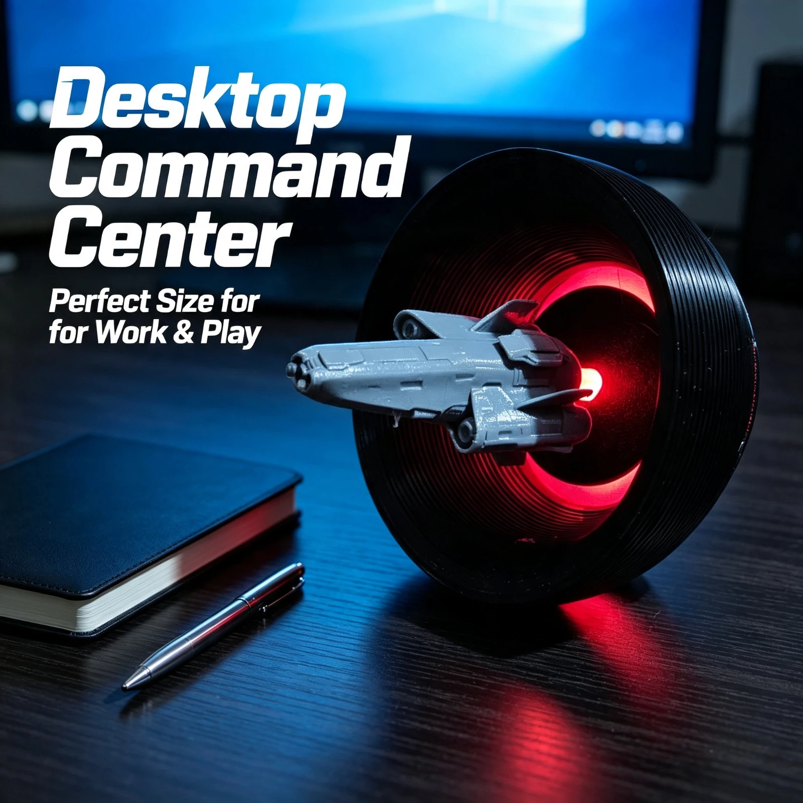 Levitating Space Ship Lamp RGB, LED Black Hole Vortex Night Light, 3D Printed Desktop Table Decor Gaming, Room Gift Ornament