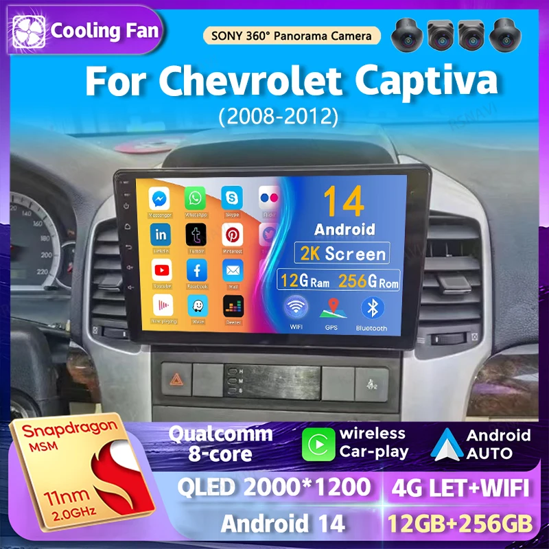 Android 14 wifi+4G Carplay auto Car Radio For Chevrolet Captiva 2008 2009 2010 2011 2012 Navigation GPS Video Player Multimedia