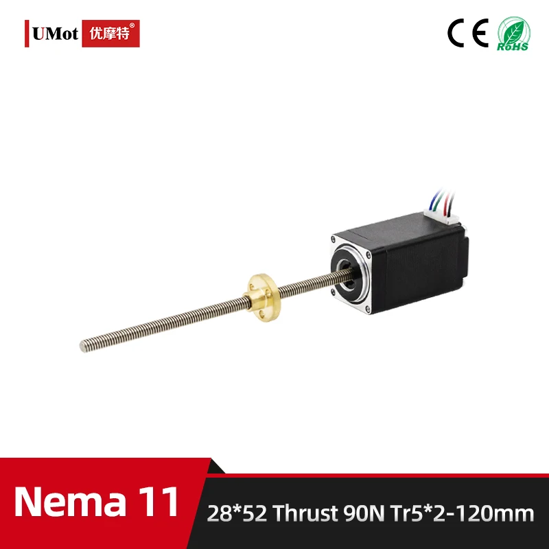 Thrust 90N Length 52mm Current 0.67A Tr5 Mini Hybrid Nema 11 Linear Motion Screw Stepper Motor With Lead Screw 120mm