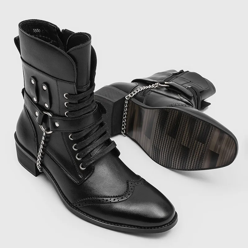 men's fashion stage nightclub high motorcycle boots black brown designer shoes cowboy soft leather boot cool long knight botas