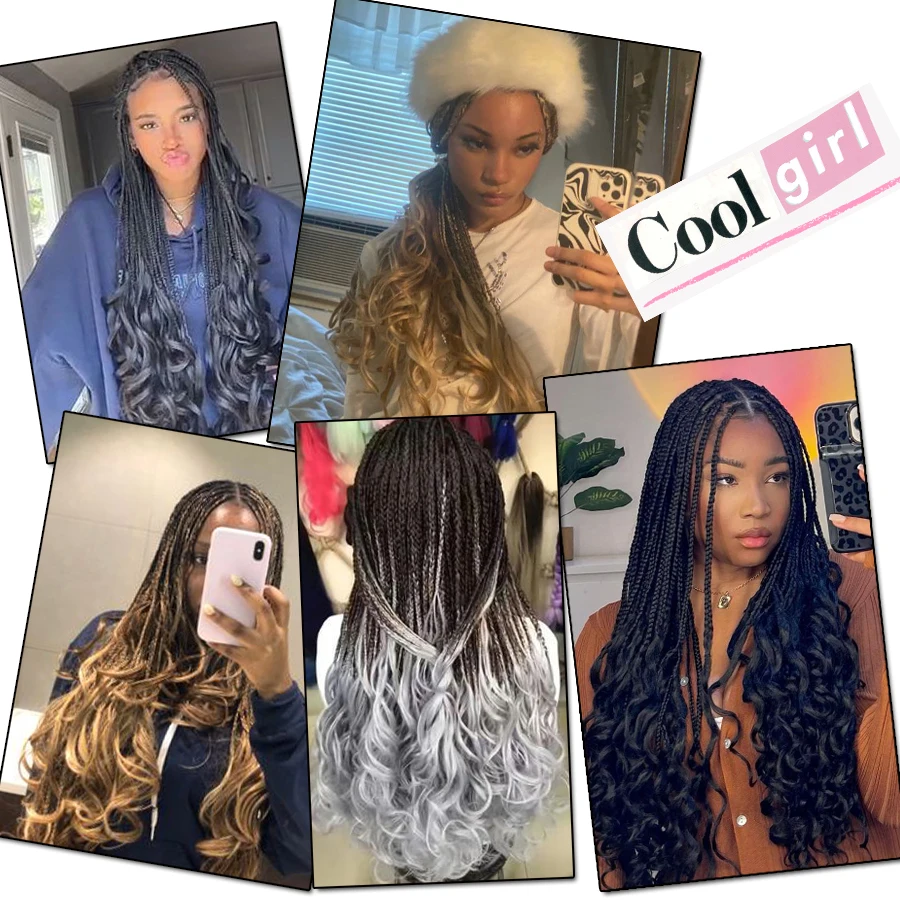 Crochet Hair Synthetic French Curls Braiding Hair Ombre Box Hair Extensions For Women 24 inch Wavy Curly Black Brown Grey