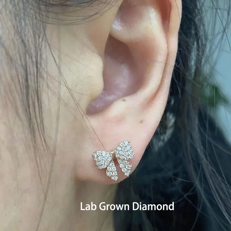 1.50CTW Round Cut Lab Grown Diamond Stud Earrings 14K Gold Women's Earrings Gorgeous Bow Ribbon Earrings