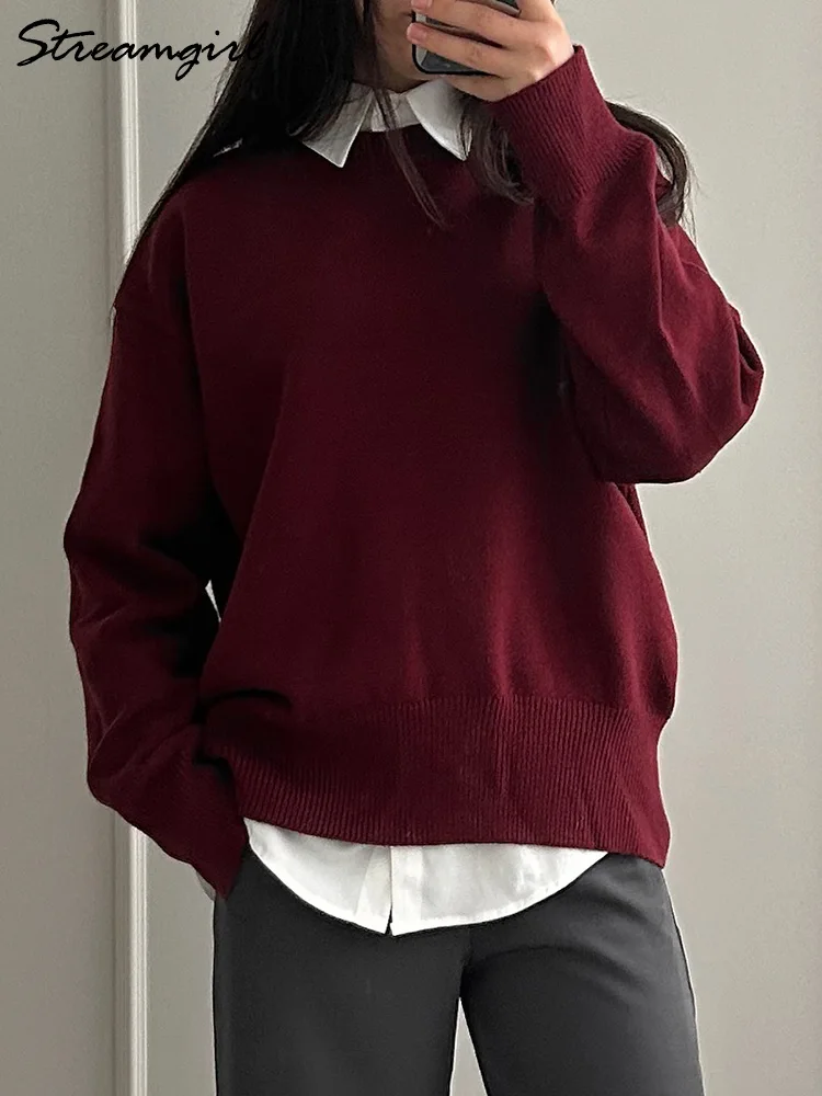 

Свитер оверсайз, женские зимние пуловеры с круглым вырезом, теплый свитер, коричневый для Laides, свободный бордовый свитер для женщин, тенденции, свитер женский оверсайз,свитер женский, Свитера и джемперы