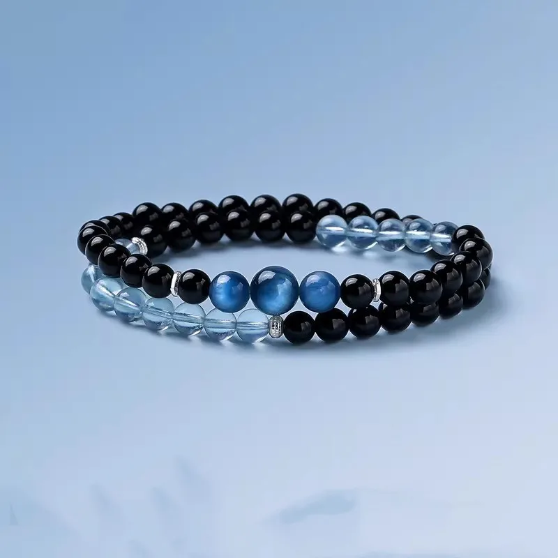 

Natural 7A Aquamarine Obsidian Multi Wrap Bracelets for Men and Women Blue Crystal Bracelets Gifts