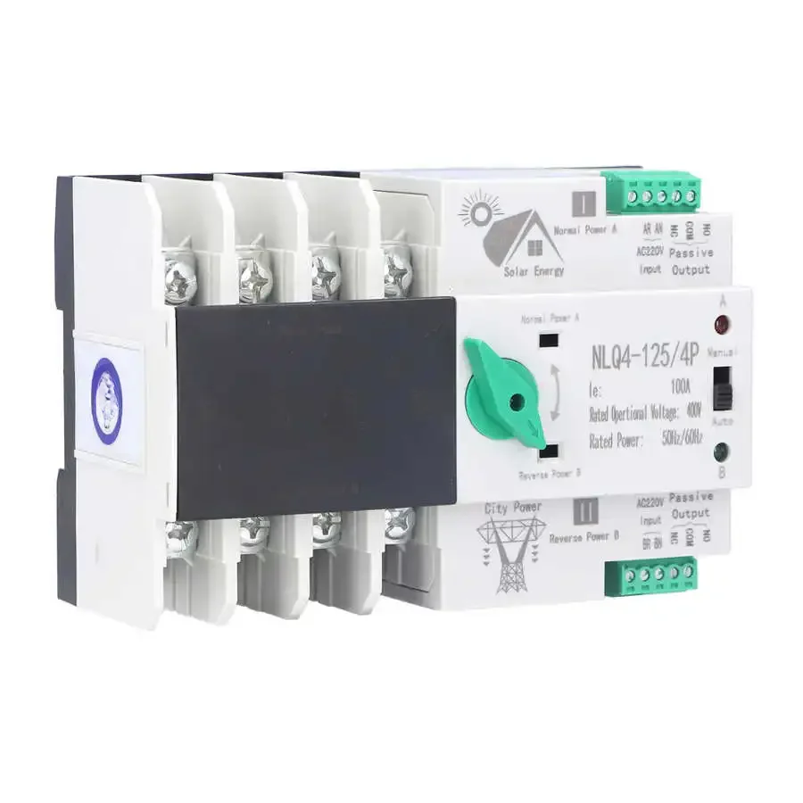 NLQ4-125/4P Dual Power Automatic Transfer Switch Rail Type Installation Design Millisecond Circuit Fast Controller 100A 220V