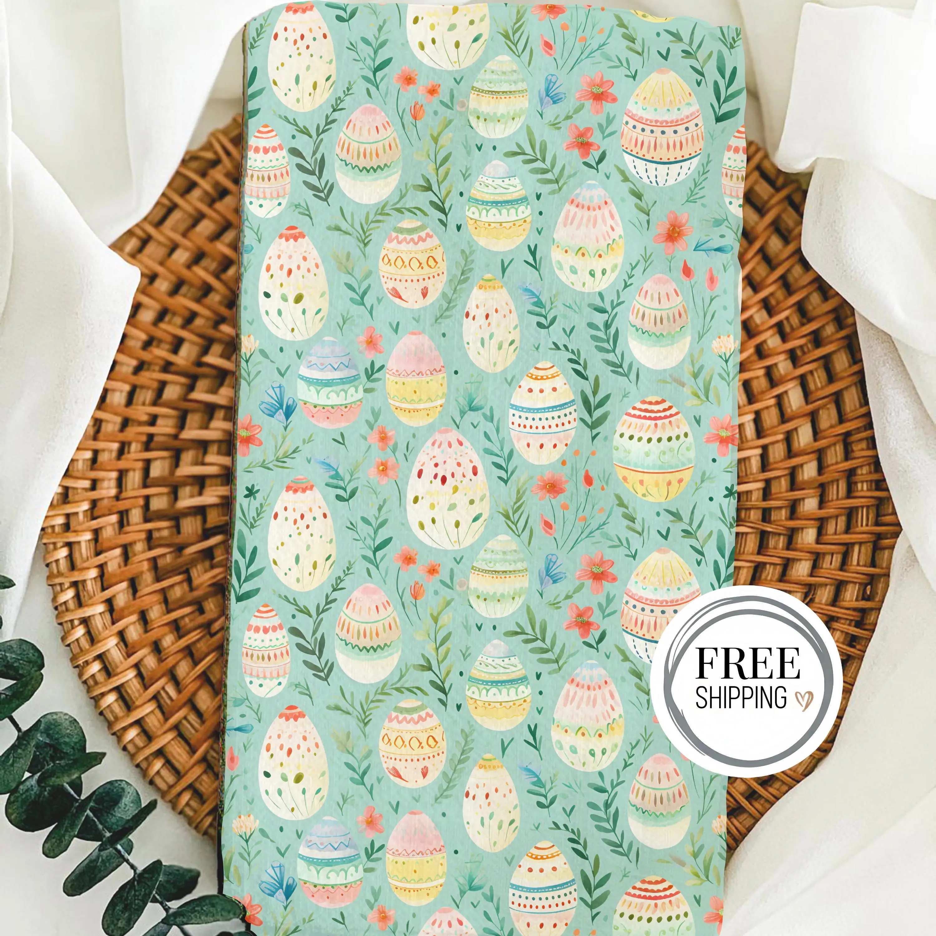 Easter Tea Towel, Mint Green Aqua Watercolor Eggs, Kitchen Dish Towel Hand Towel, Practical Hostess Gift, Seasonal Spring Home