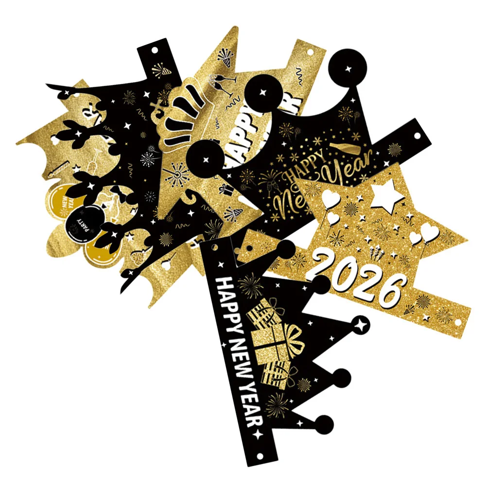 

12Pcs New Year Party Paper Hats Stylish Crowns for Eve Celebration Decorations Photo Props Festive Event Accessories