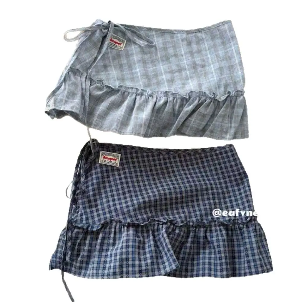 Trendy High-waist Ruffles Belts for Women Checkered Pattern Versatile Short Skirt Y2K Jeans Accessories Hip Curtain Streetwear