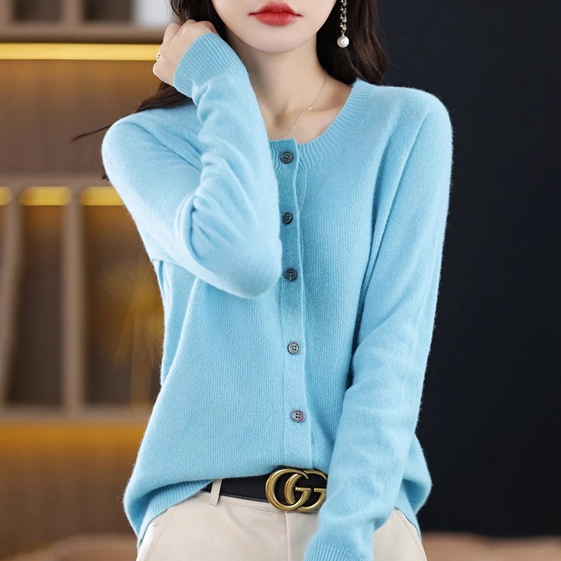 2023 New Autumn Winter Cashmere Cardigan Women O-neck Cardigan Cashmere Sweater Female  Knitwear Tops