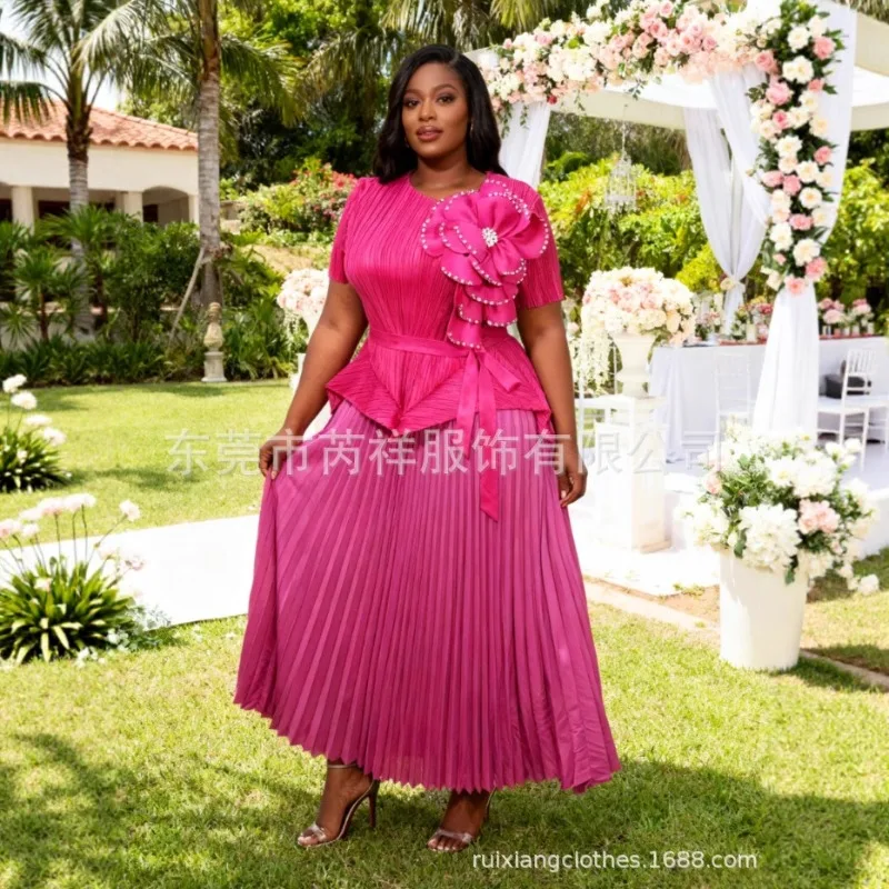 مياكي مطوي فساتين بلون Plisse 2025 مساء فضفاض حجم كبير مطرز فستان زهري كبير مجموعة الخريف ملابس عصرية جديدة #4