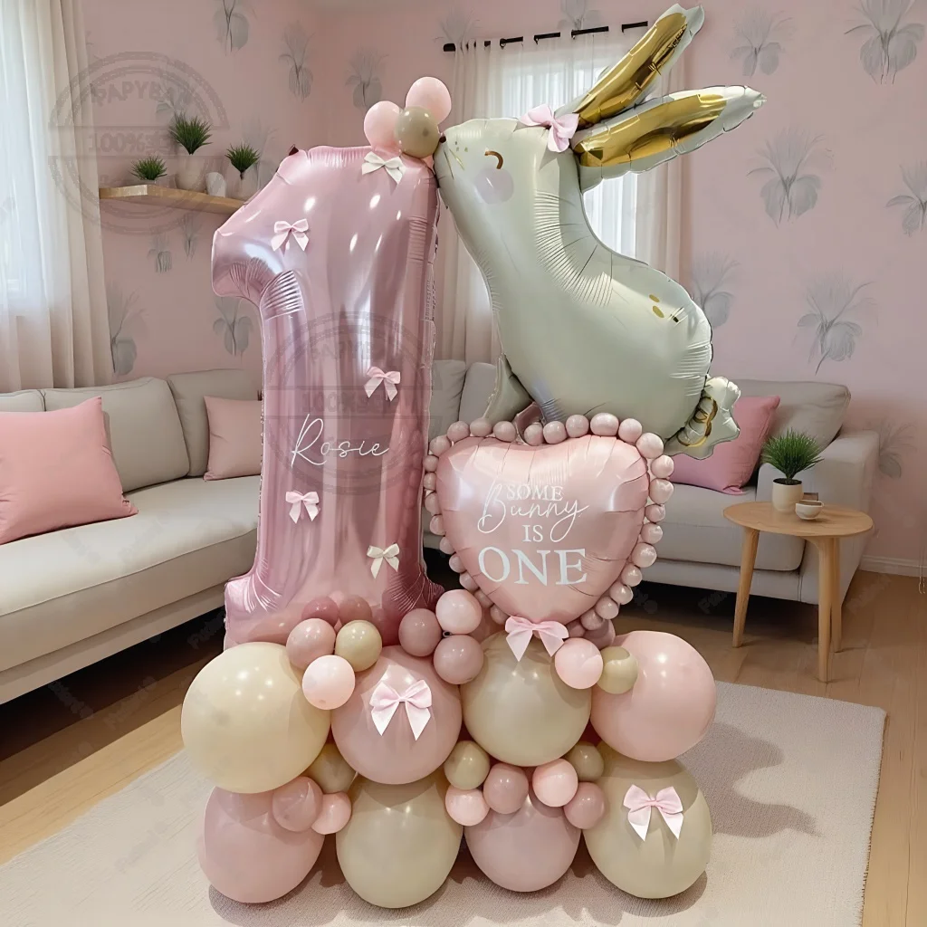54 stücke Jade Kaninchen Ballon Rosa Anzahl Geburtstag Ballon Set Cartoon Tier Thema Party Dekoration Festival Dekoration Lieferungen