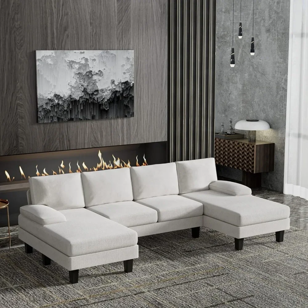 Convertible combination sofa, living room 4-seater sofa set with pillows, U-shaped modern minimalist fabric modular sofa