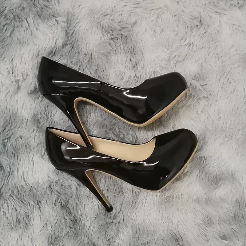 Women Sexy Pumps 12cm Classic Shallow Slip-On High Heels Patent Leather Stilettos Nude Black Paltform Wedding Jazz Dance Shoes