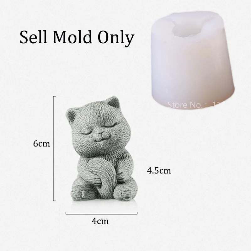 Chinese Style Leisurely Cat Cement Tea Pet Silicone Mold Gypsum Concrete Desktop Ornaments Decorative Mold Kitten Candle Molds