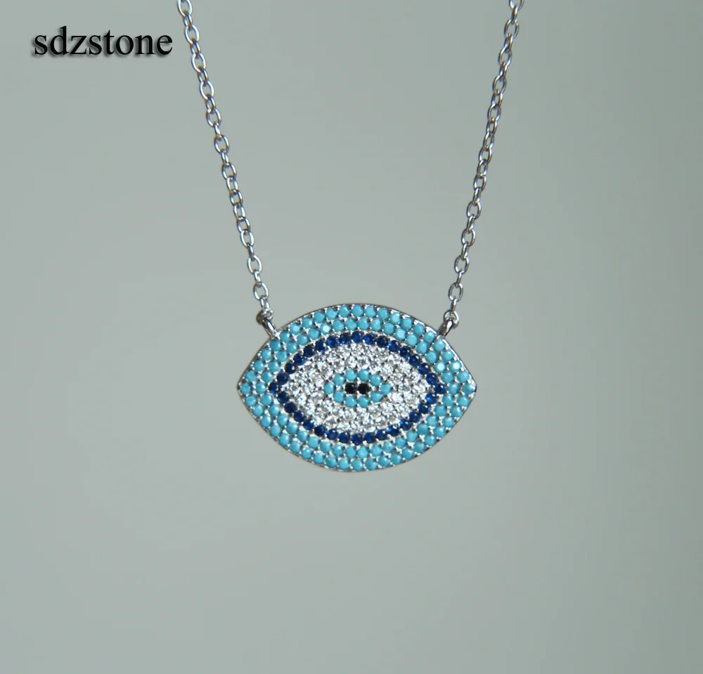 Turkish Style fine 925 silver Evil Eye Necklace for Women Long 18\