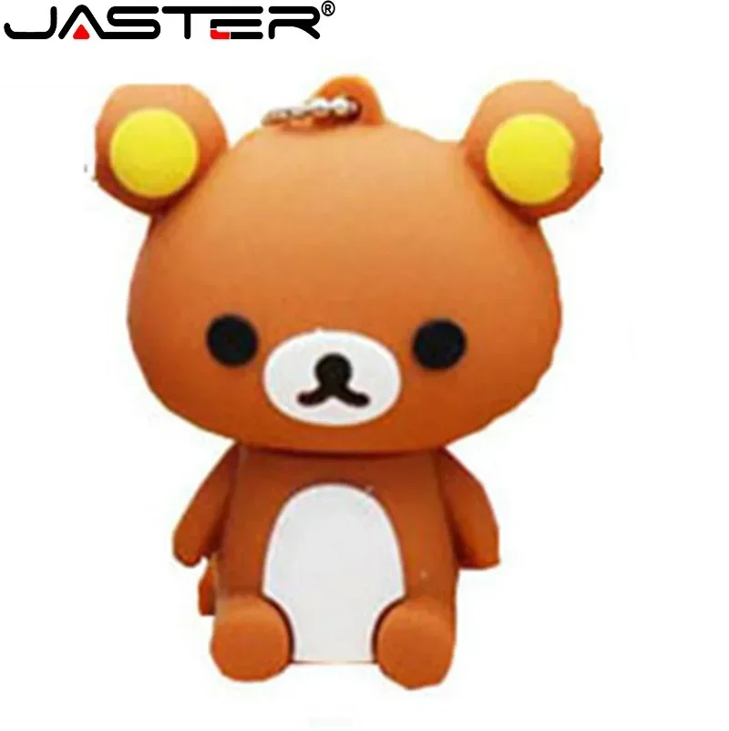 JASTER Brown Bear USB Flash Drive 64GB Free Key Chain Memory Stick 32GB Cute Cartoon Pendrive 16GB Gifts for Kids USB Stick 8GB