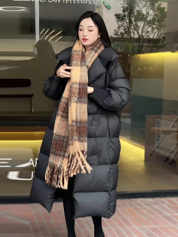 

Зимнее утепленное длинное белое пуховое пальто для женщин с модным воротником, теплое, для повседневной носки, с V-образным вырезом, стильный дизайн