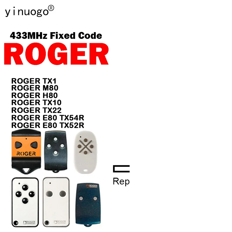 

ROGER Clone For E80 TX52R TX54R TX1 TX10 TX22 M80 Garage Door Remote Control, 433.92MHz, Fixed Code With Battery.