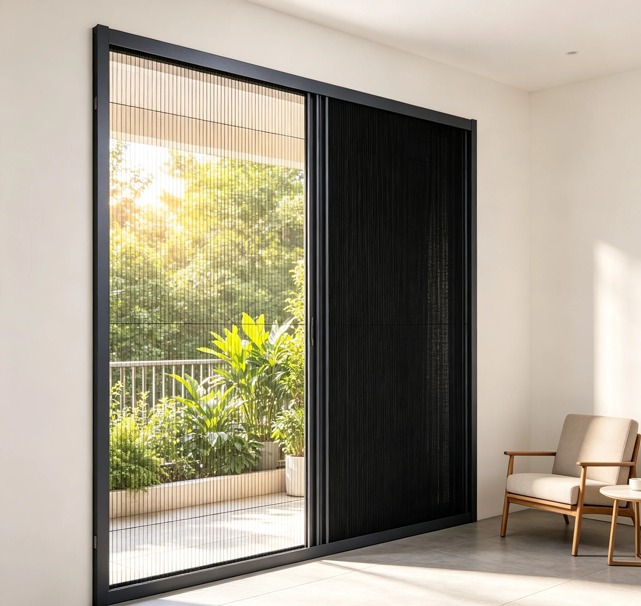 Sliding Pleated 2 IN 1 Window Screen, Aluminum Frame Blackout Sunscreen Insect Mosquito Net, Heat Insulation Custom Size For Hom