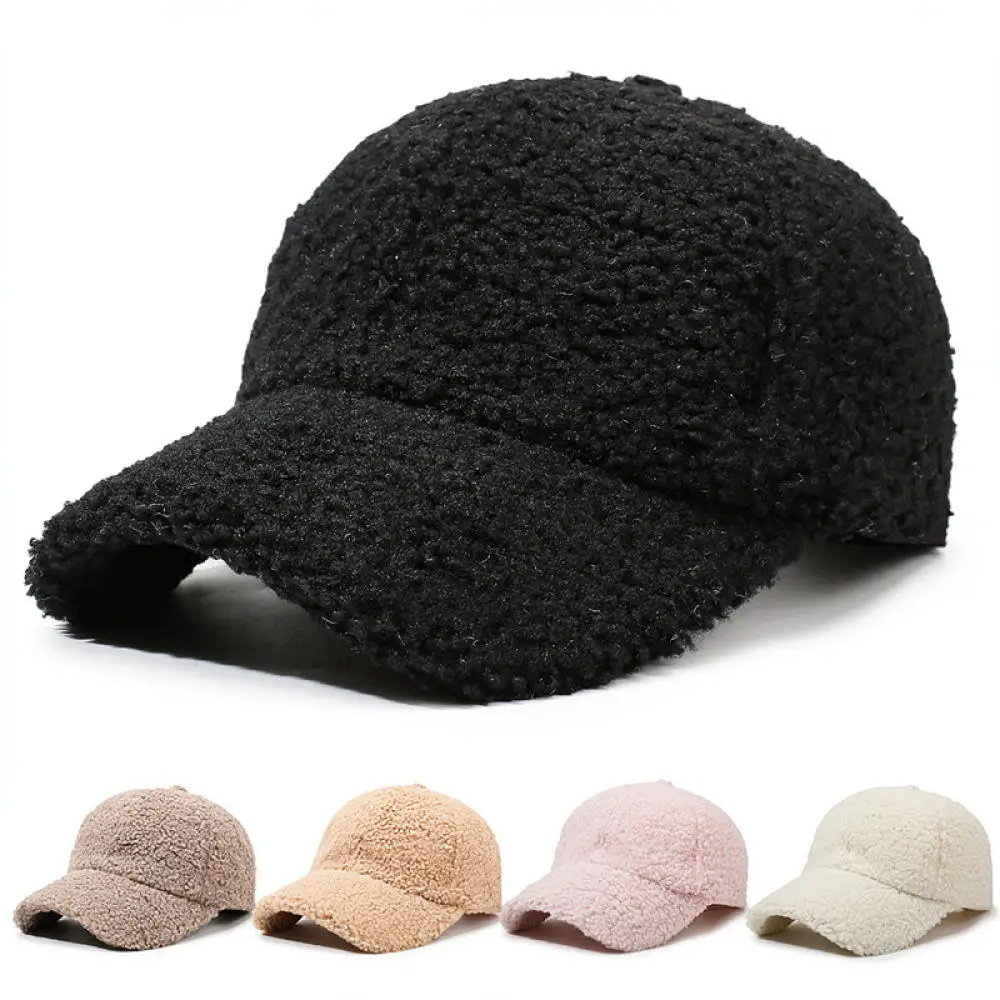 Autumn Winter Warm Plush Baseball Cap Thickened Hat Solid Color Korean Style Sport Sunshade Windproof Unisex Daily Fashion