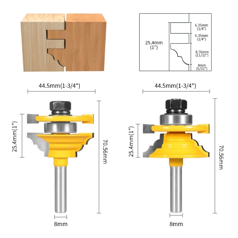 PTA 8MM 12MM 12.7MM Shank Stile＆Rail Assembles-Classical Router Bit Woodworking Milling Cutter For Wood