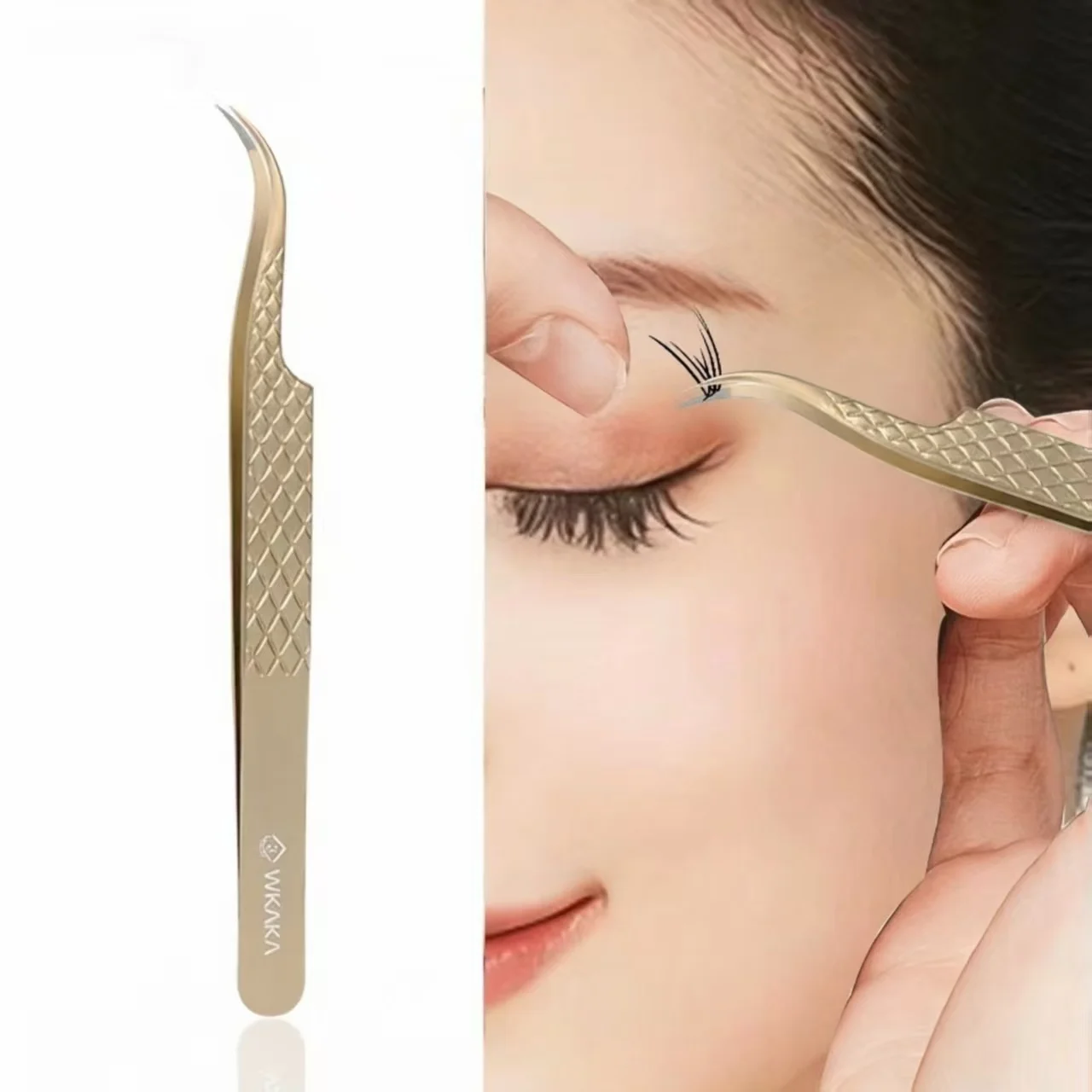 

Precision Fiber Tip for Volume Eyelash Extensions,Women Lash Extension Tweezers, Diamond TextureTweezer Matte Gold Lash Tweezers