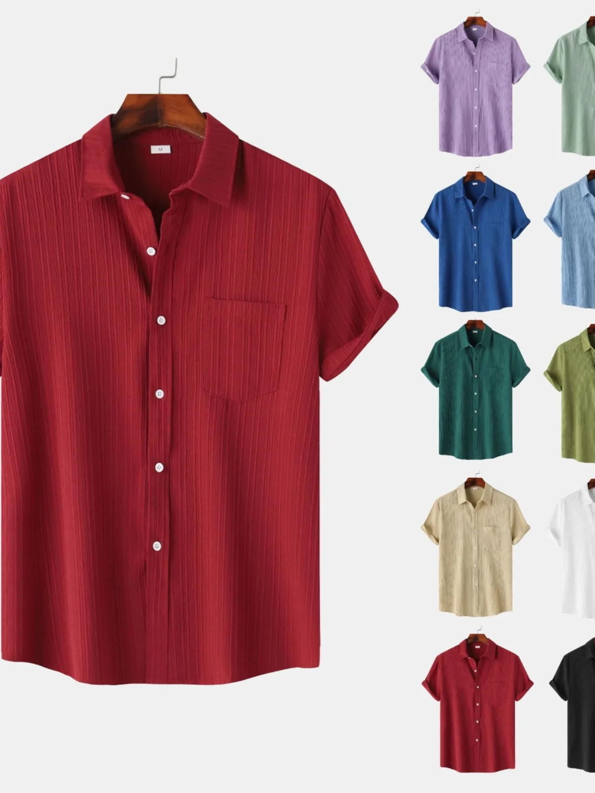 

Мужская однотонная рубашка с отложным воротником, повседневная, свободного кроя, тонкая, на одной пуговице, лето 2024