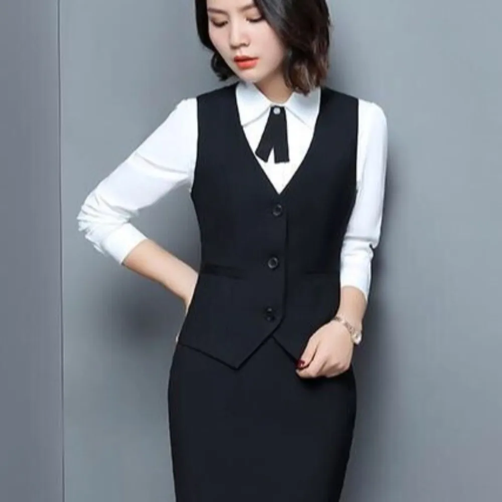OL Fashion Business Vest Coat Plus Size Solid Color Formal Office Ladies Vest V Neck Sleeveless Slim Fit Women Vest Girls