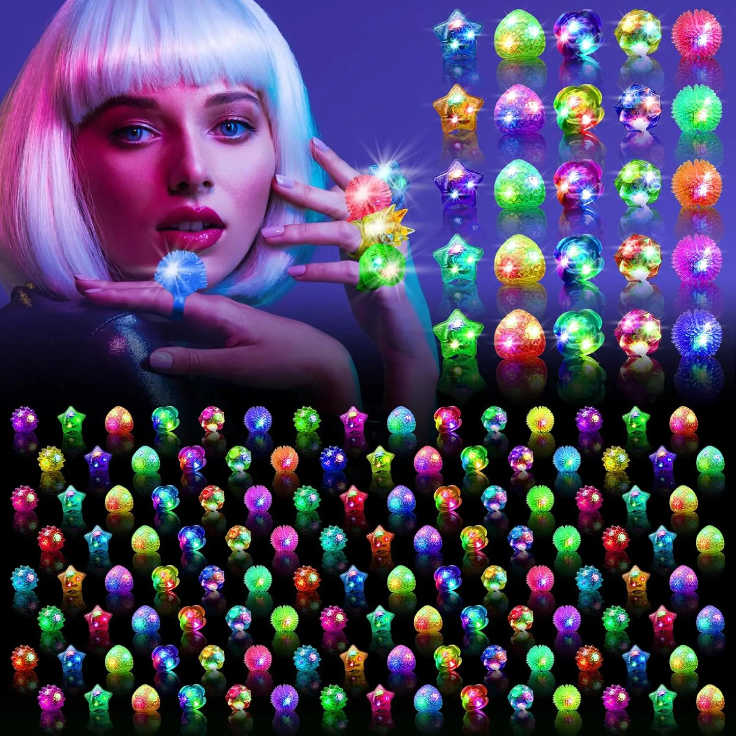 

200-Pack LED Light Up Rings, Glow in the Dark Party Favors for Kids & Adults, Birthday, Concert, Classroom Prizes, Raves