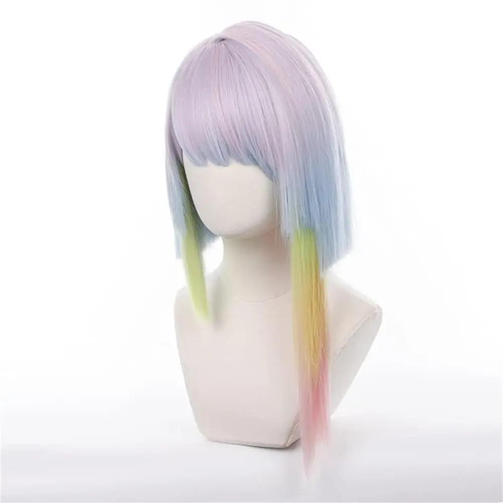 Anime Mixed Colorful Bob Cosplay Wigs for Women Girl Halloween Costume Cyberpunk: Edgerunners Party Synthetic Rainbow Wig