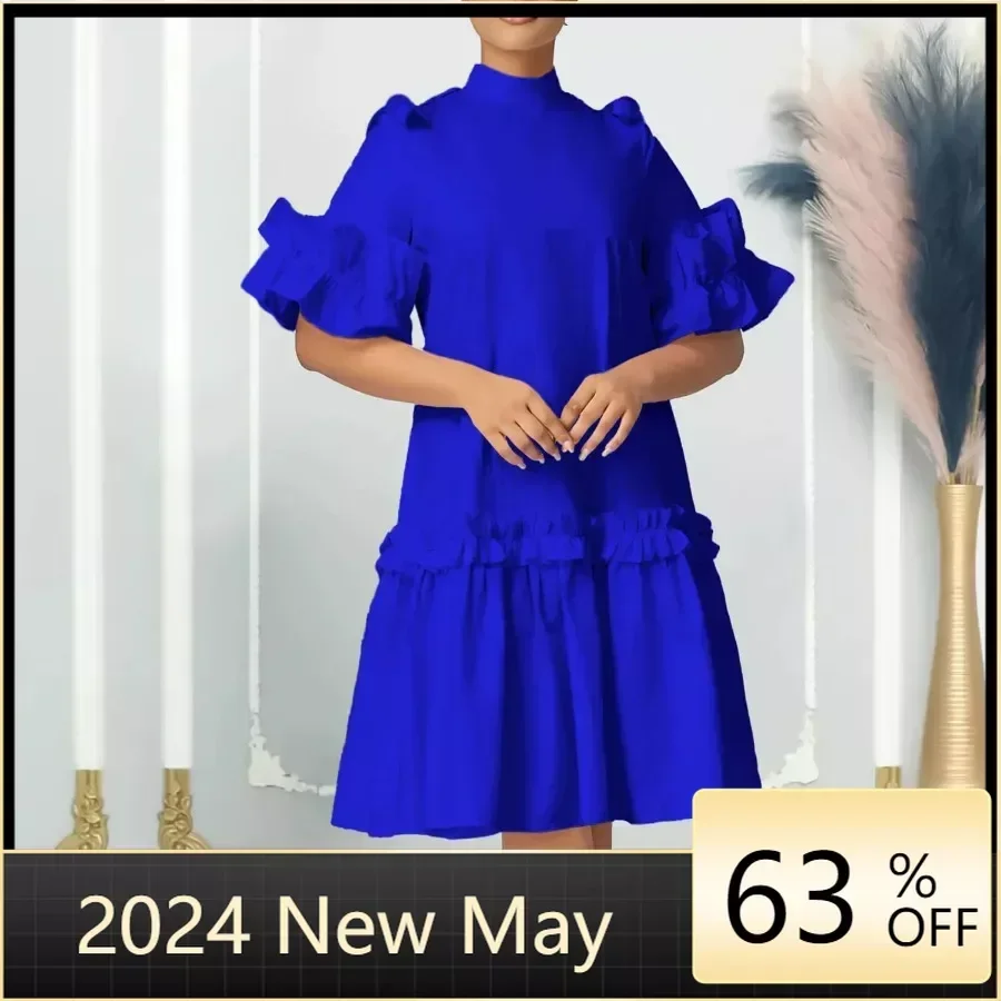 

Customized Customized 2024 African Dresses for Women Elegant Africa Half Sleeve Polyester White Black Red Blue Party Evening Dre