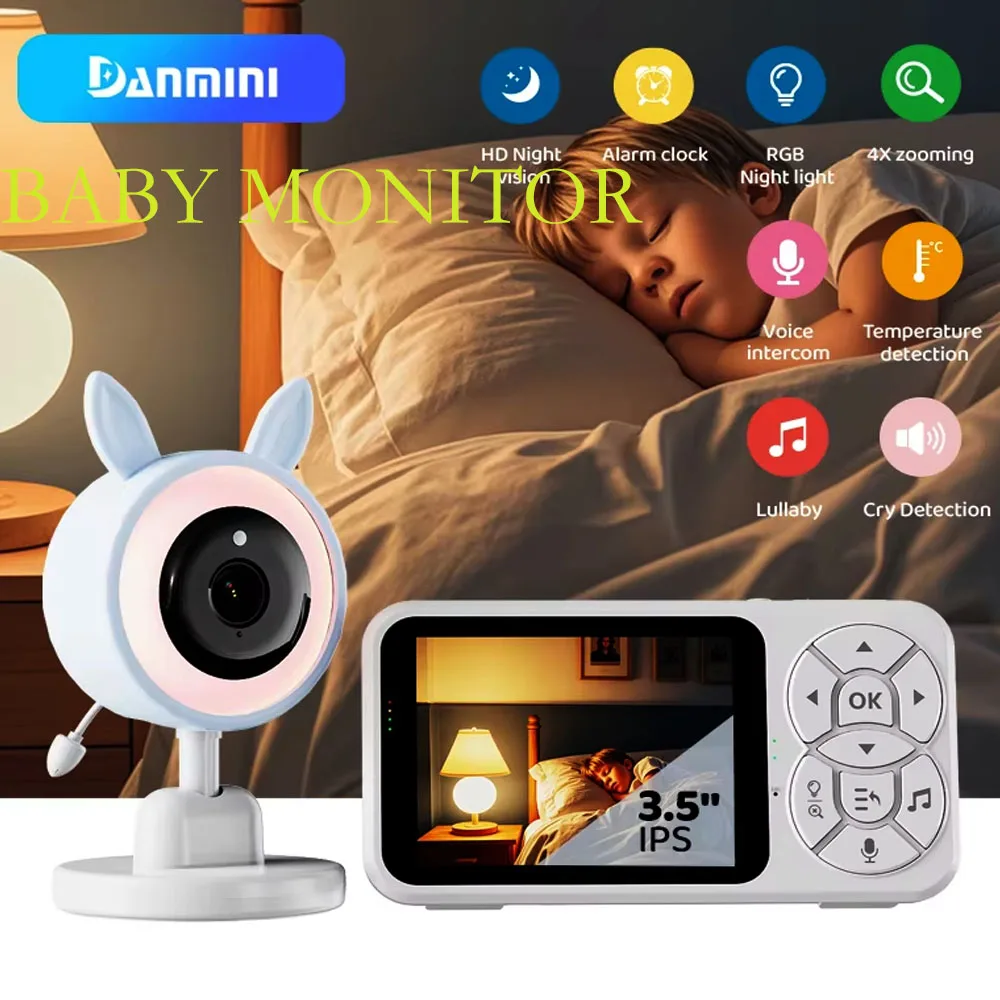 Danmini C4L 3.5 inch Monitor Baby Camera RGB Night Vision Monitor Security Surveillance Camera Temperature Sound PIR Detection
