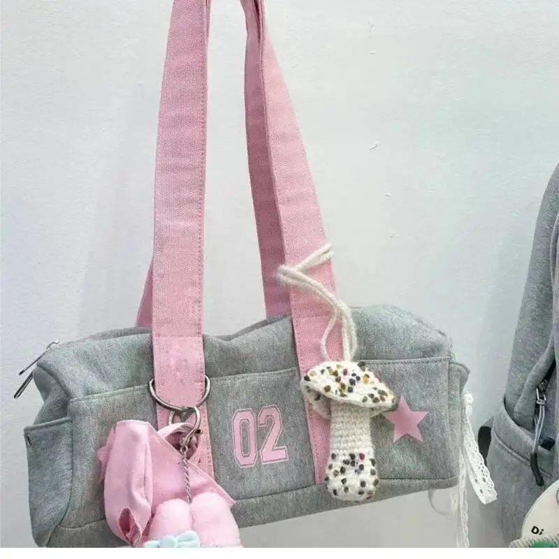Bloom Haruku Grey Handbag Canvas Women Sports Y2k Shoulder Bags Female Large Capacity Underarm Bag 2025