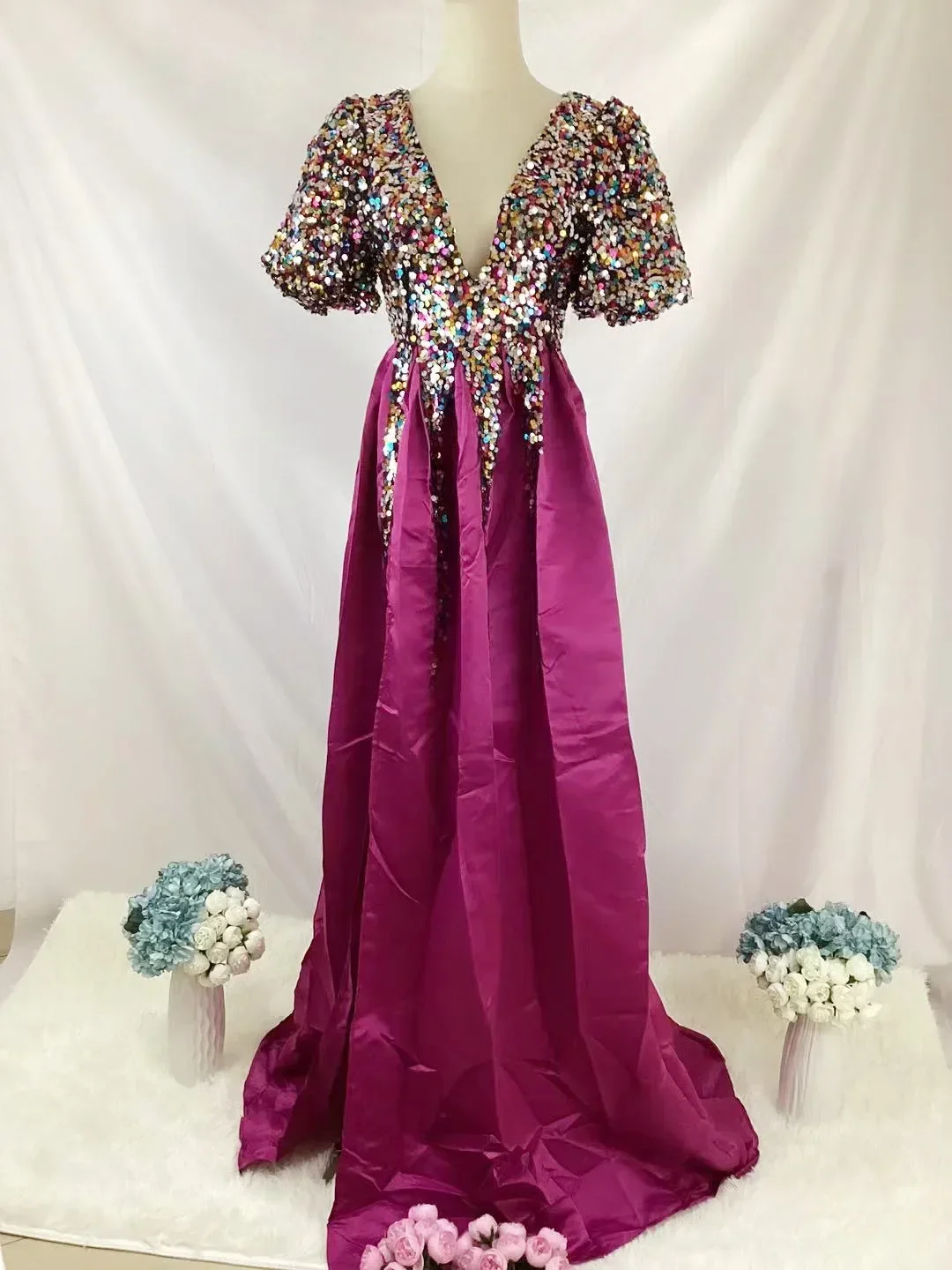 2024 Party Evening Dress Women Sexy Deep V-neck Sequin Banquet Prom Dresses Vestidos De Fiestas Elegantes Mujer Woman Clothing