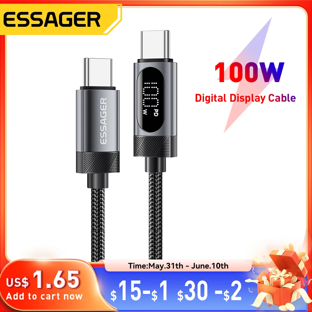 Essager 100W Type C To Type C Cable For iPhone 16 15 Samsung Huawei 5A PD Fast Charging For Macbook iPad Digital Dispaly Cable