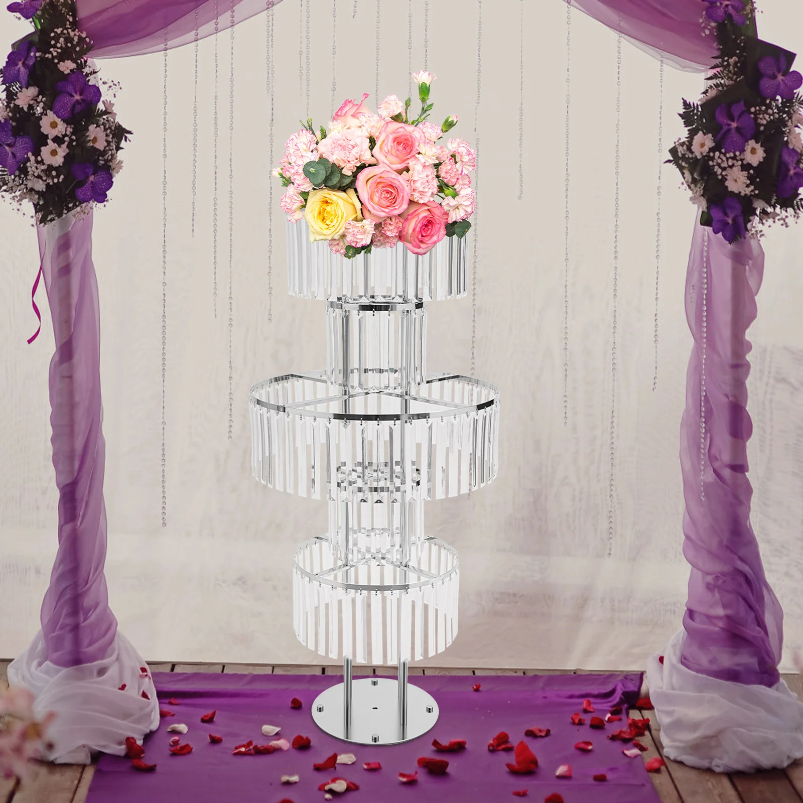 

5-Tier Silver Flower Stand for Wedding & Party Decor, Modern Iron & Acrylic Display Stand, Free Standing/Tabletop, Holds 8kg