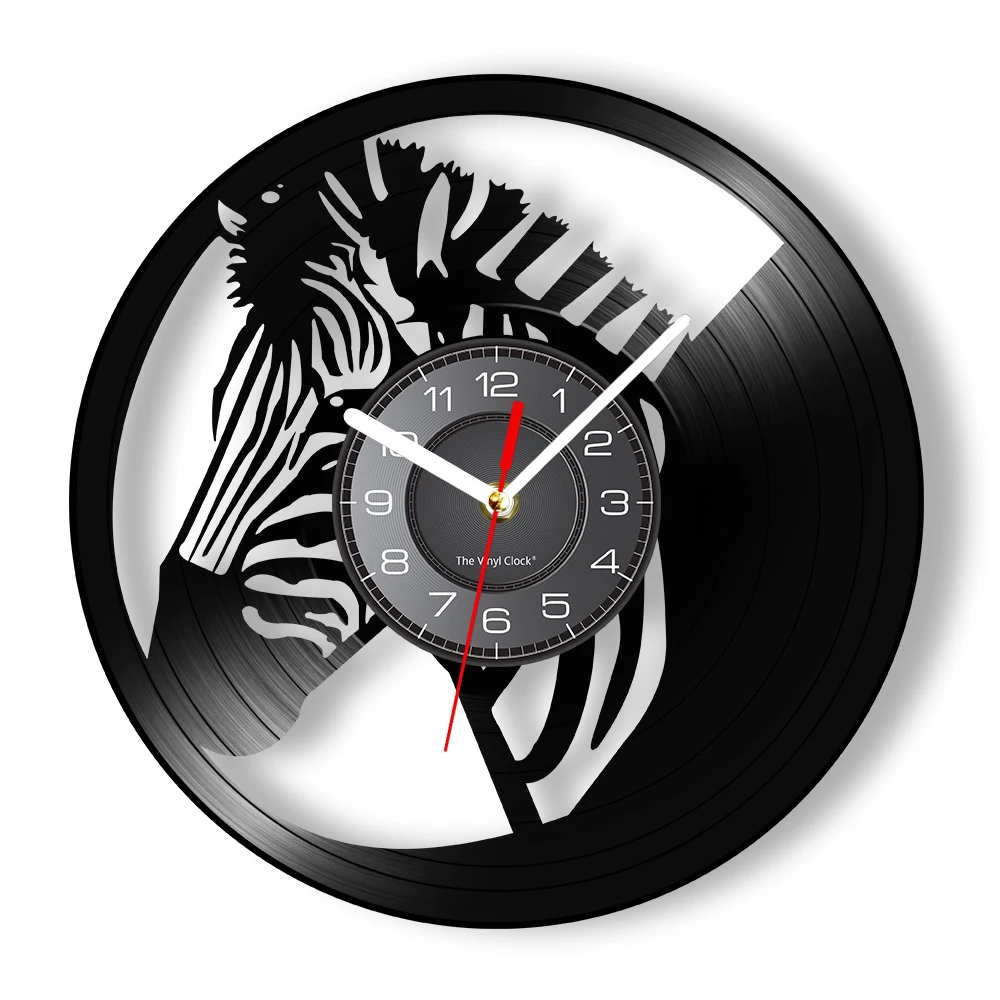 Zebra Stripes Portrait Vinyl Record Wall Clock Black And White Equines Disk Crafts Wildlife Aniaml African Safari Home Decor
