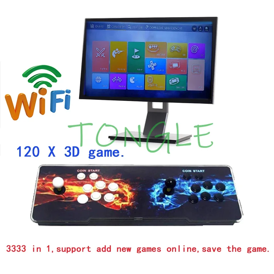 

WIFI Pandora Saga Box 3333 in 1 Save Function Multiplayer Joysticks and Buttons Retro Arcade Games Console support 3P 4P