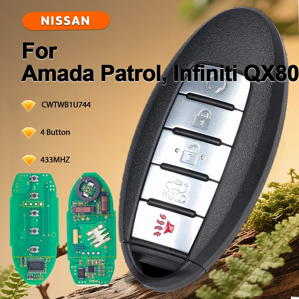 KEYECU CWTWB1U744 for Nissan Amada Patrol 2014-2017, for Infiniti QX80 2014-2017 433MHZ Smart Remote Control Key 5 Button FOB